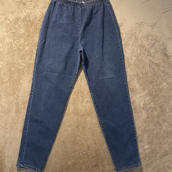 Vintage St Johns Bay Pants Womens 1X Blue Denim Pull On Stretch Ankle High Rise - Picture 1 of 7